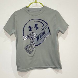 Under Armour Heat Gear Boys Grey Short Sleeve Shirt Football Graphic Size XS